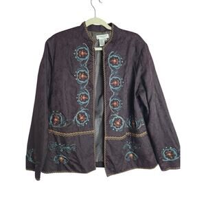 Coldwater Creek womens embroidered jacket sz 2X lined fall colors lightweight